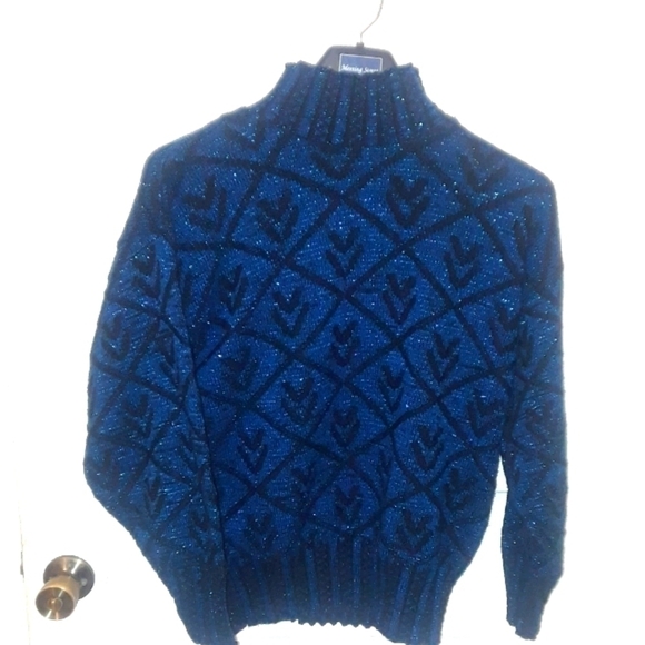 VINTAGE Private Eyes Black & Blue Metallic Sweater - Picture 1 of 8